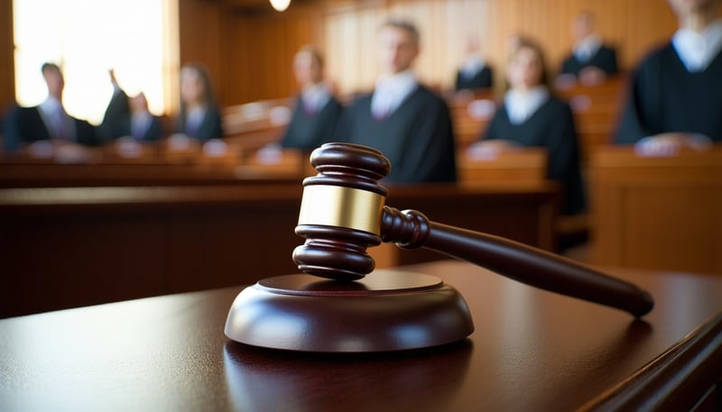 A courtroom waits for a judge's decision