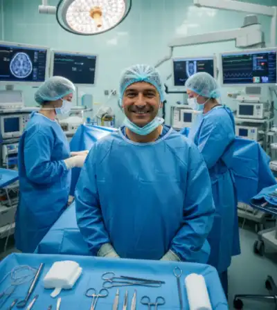 A neurosurgeon reviewing brain imaging before surgery