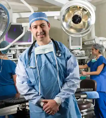 A surgeon performing a procedure in an operating room