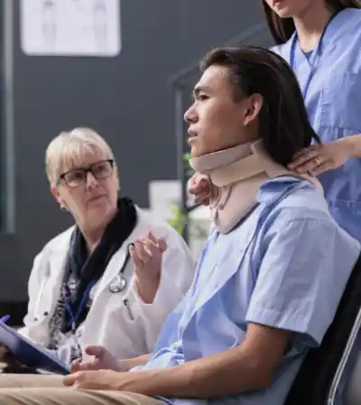Therapist supporting a patient during rehabilitation exercise